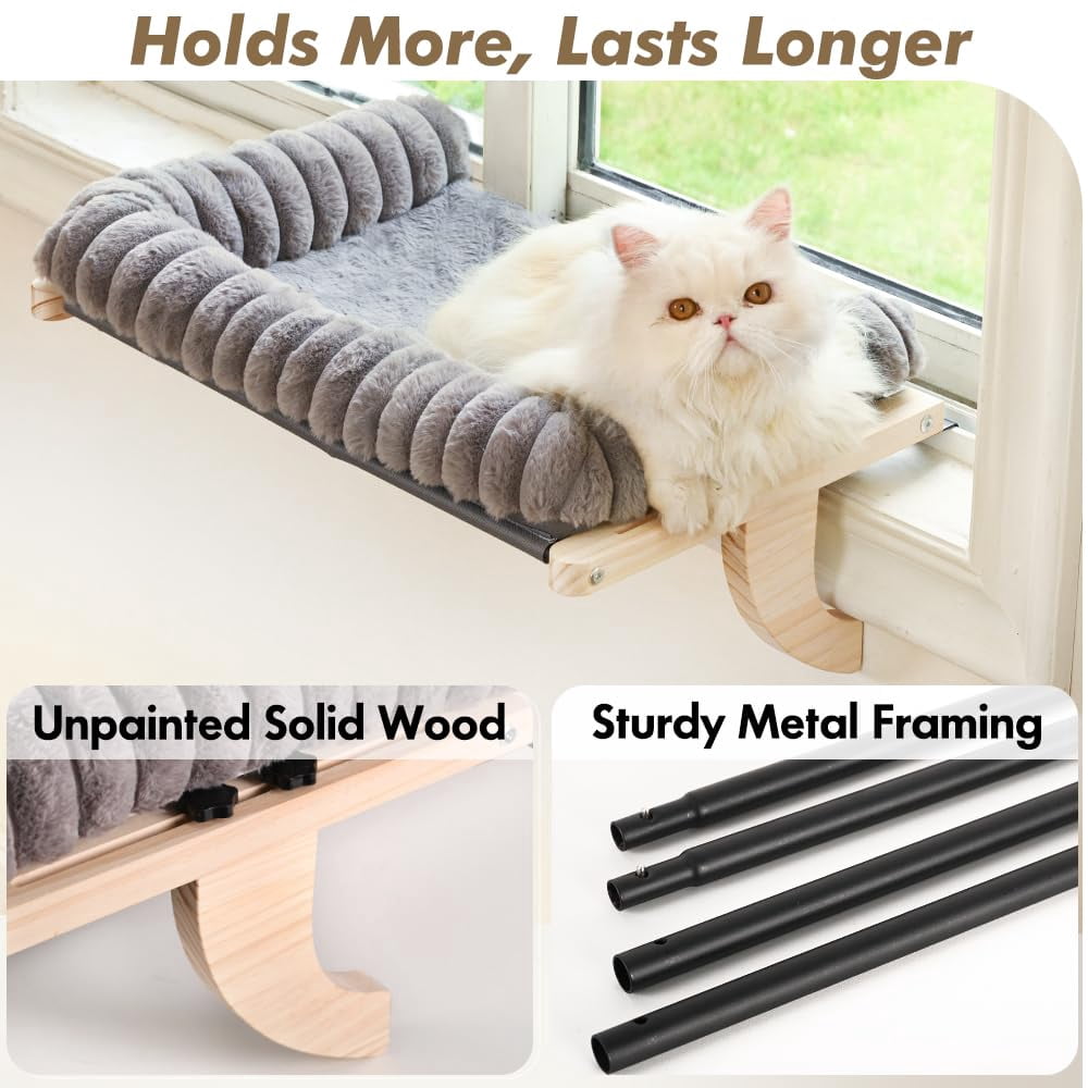 Cloud-soft Cat Window Sill Perch With Zipper Designed Cushioned Bed  Supportive Seat Solid Wood & Sturdy Metal Frame Pet Hammock For Large Cats (medium Gray)