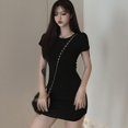 thumbnail image 1 of Robes pour Femmes Robe à Encolure Trapèze Style Coréen Robe à Manches Courtes Robe d'Été Grande Taille Robes de Couleur Unie pour Femmes Noir G, 1 of 5