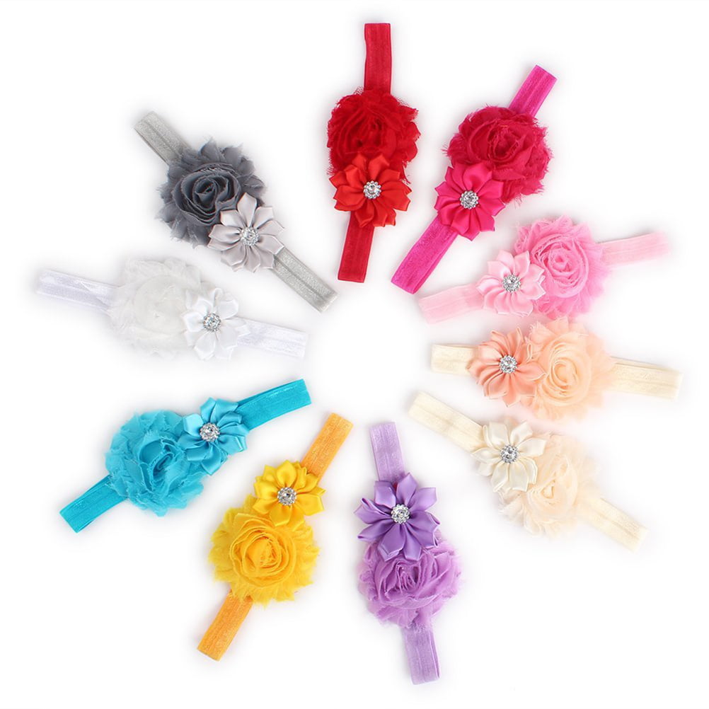 10Pcs Colorful Baby Girl Silk Flowers Headband Hair Accessories Photo Props New 