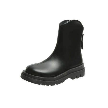 

Daeful Women Breathable Platform Casual Boot Outdoor Waterproof Mid Bootie Work Non-Slip Fashion Solid Color Flat Boots Black 4.5