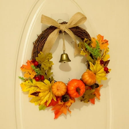 Spdoo Plastic Thanksgiving Wreath, with Pumpkin Maple Leaves 12" (Multi-color)