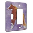 thumbnail image 1 of KuzmarK™ 2 Gang Single Toggle / Single Duplex Rocker Wall Plate - Flaxen Chestnut American Saddlebred on Purple Horse Art by Denise Every, 1 of 1