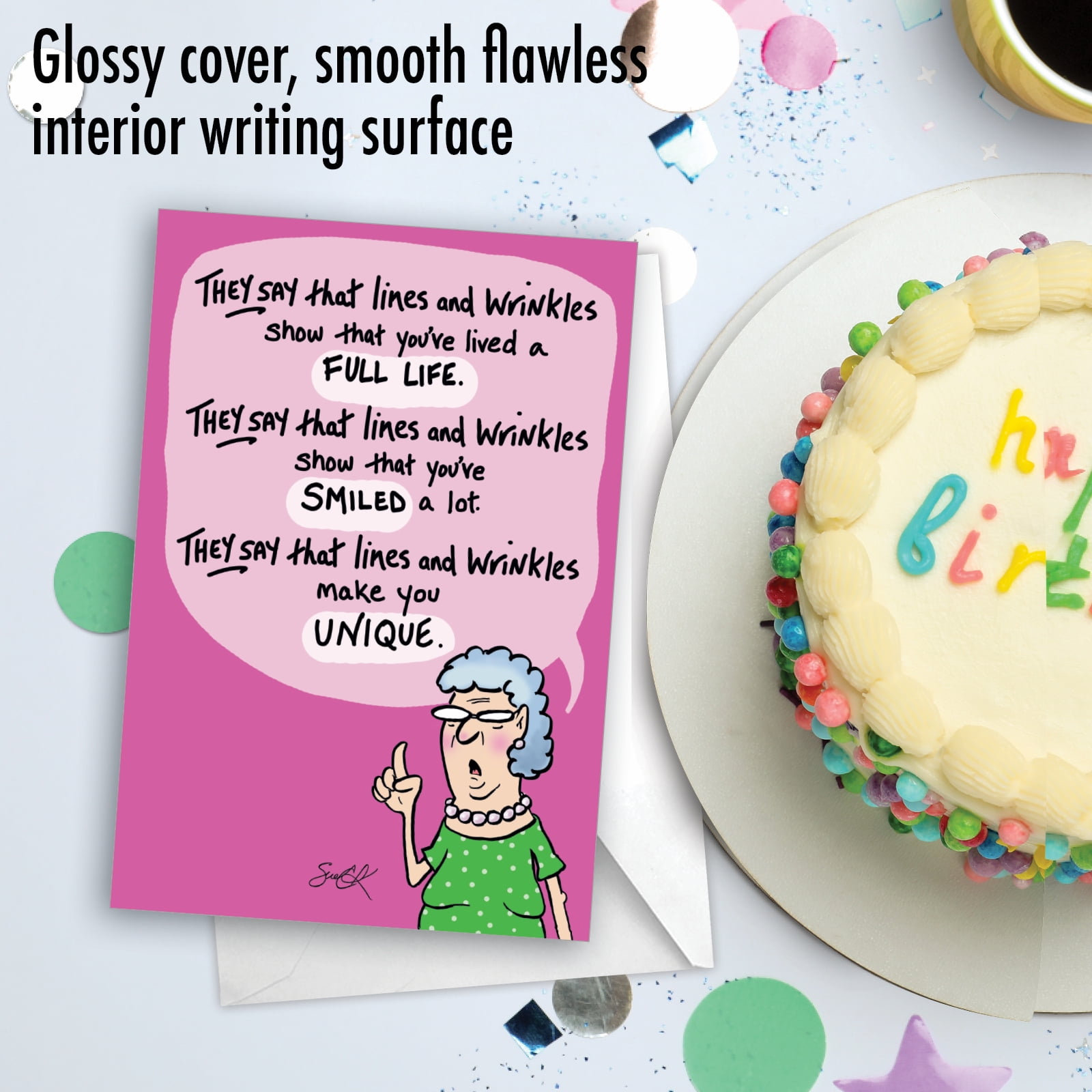 1 Funny Birthday Card with Envelope - Lines and Wrinkles