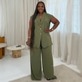 thumbnail image 2 of AURA Plus Size Two Piece Set Women V Neck Sleeveless Outfit Casual Long Pants Set Summer Fall, 2 of 6