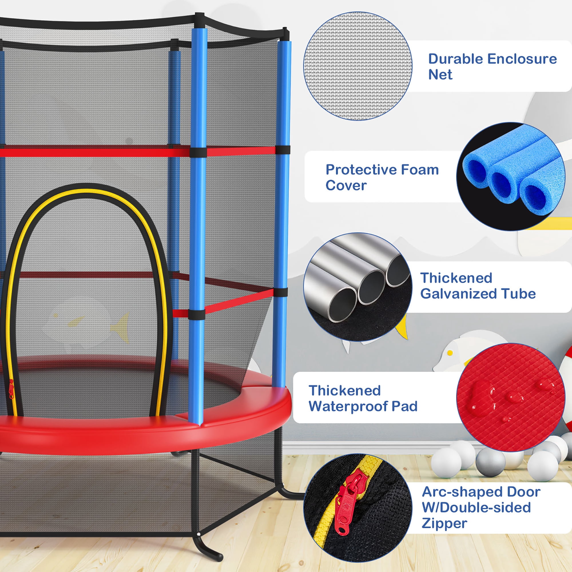 Costway 55" Kids Trampoline Bouncing Jumping Mat Recreational Trampoline W/Enclosure Net