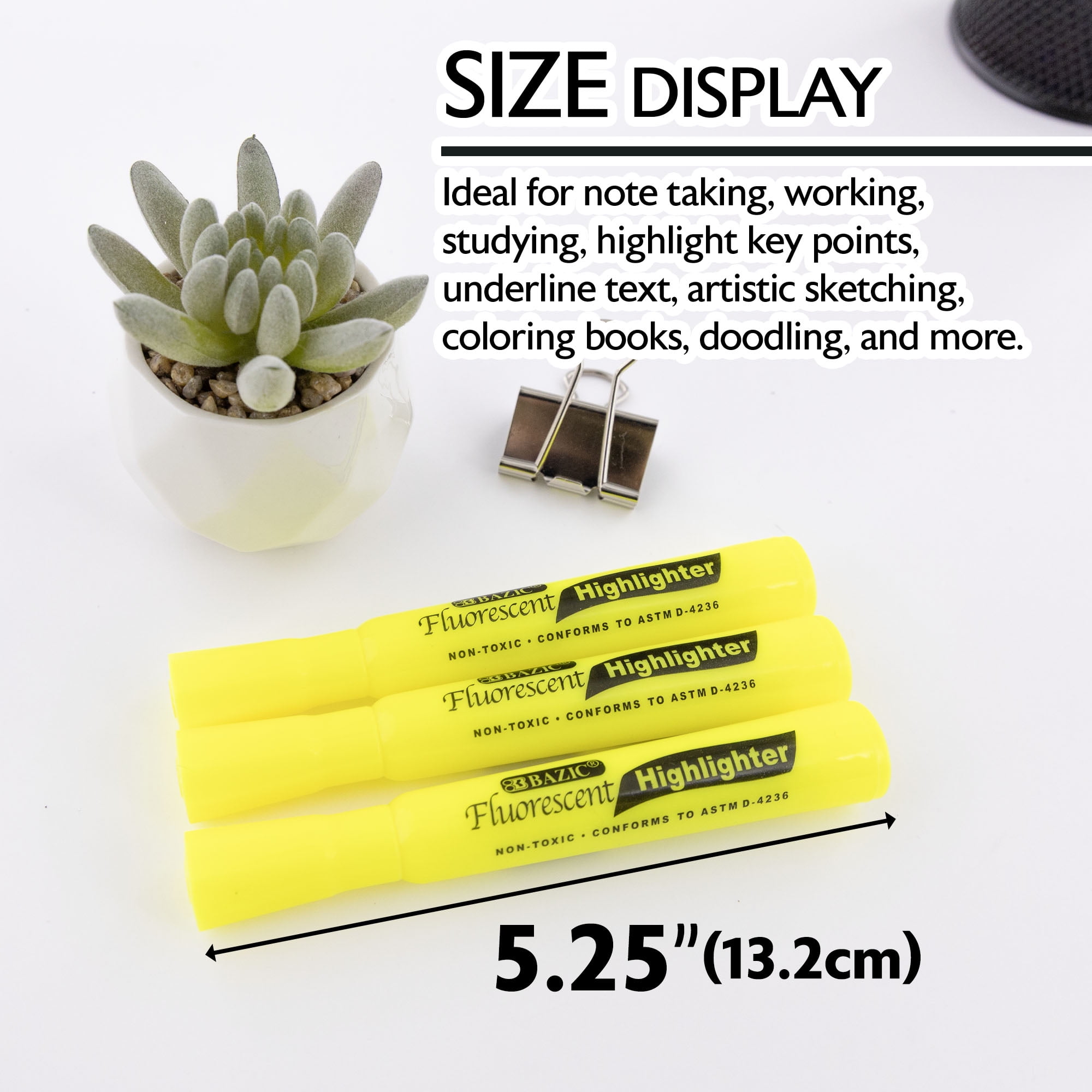 BAZIC Yellow Highlighter Desk Style Chisel Tip Unscented Marker, 144-Count