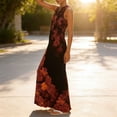thumbnail image 2 of Womens Boho Floral Sleeveless Maxi Dress V Neck Flowy Long Sundress Casual Summer Party Vacation Cruise Beach Outfits, 2 of 8