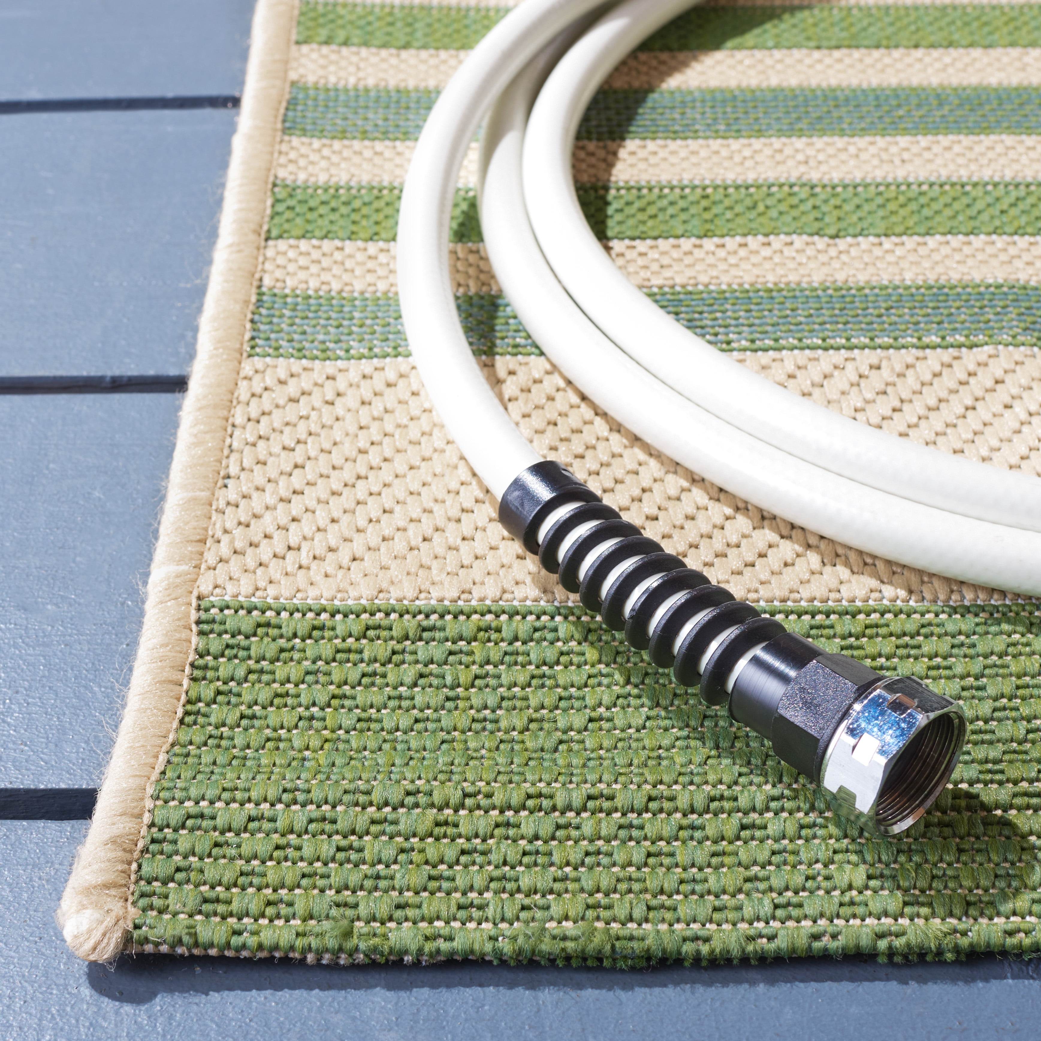 Safavieh Courtyard Aaron Striped Indoor/Outdoor Area Rug, Beige/Green, 6'7" x 9'6"
