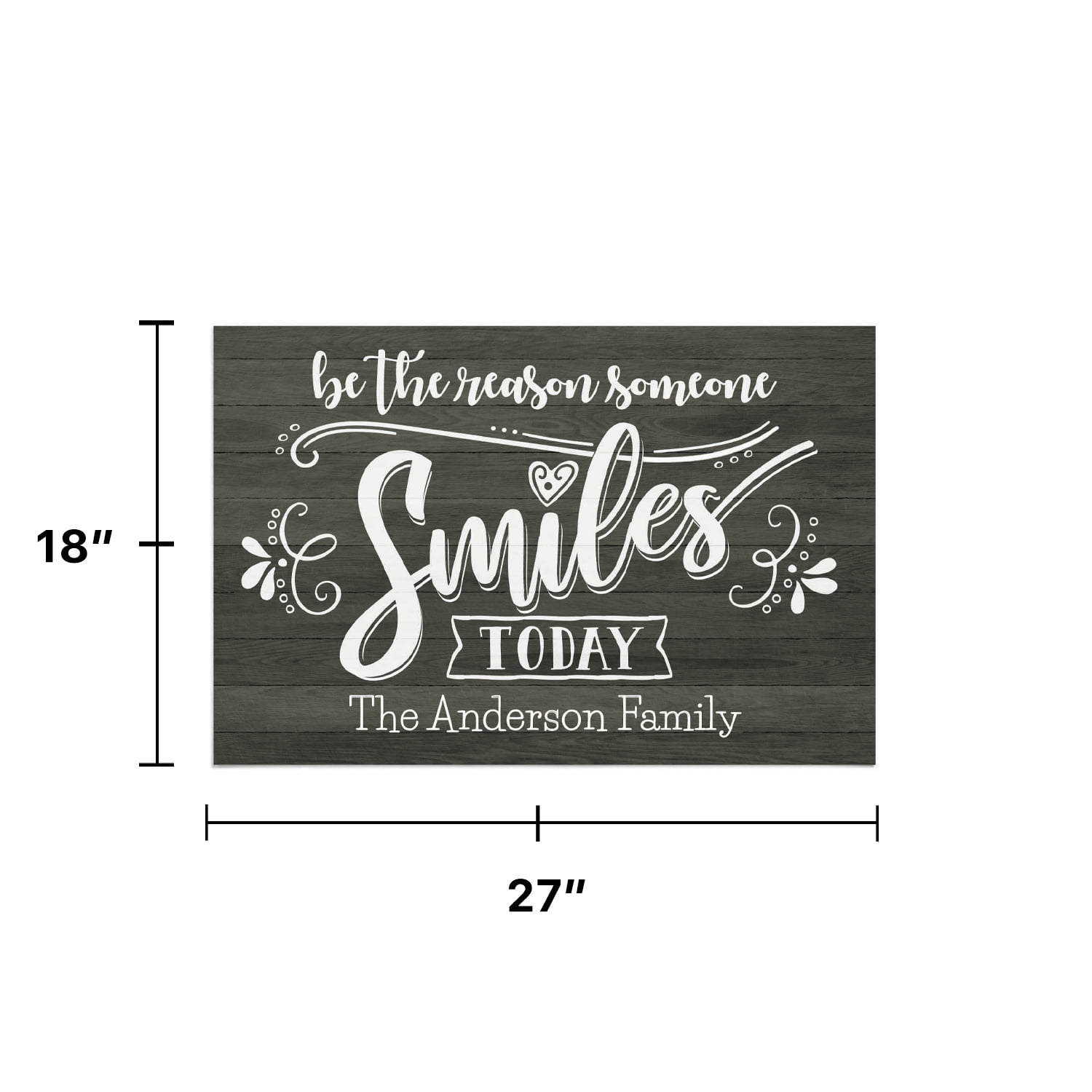 Personalized Planet 27x18 Be The Reason Someone Smiles Today Uplifting Doormat with Custom Family Name Printed on Gray Rectangular 1/4” Thick Non Slip Mat for Kitchen Hallway Deck or Porch