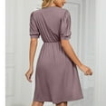 thumbnail image 4 of Jdlsppl Women's Midi Dress Short Sleeve Dresses Summer Party Ruched V Neck Fall High Waist Vintage A Line Dress Purple X-Large, 4 of 4