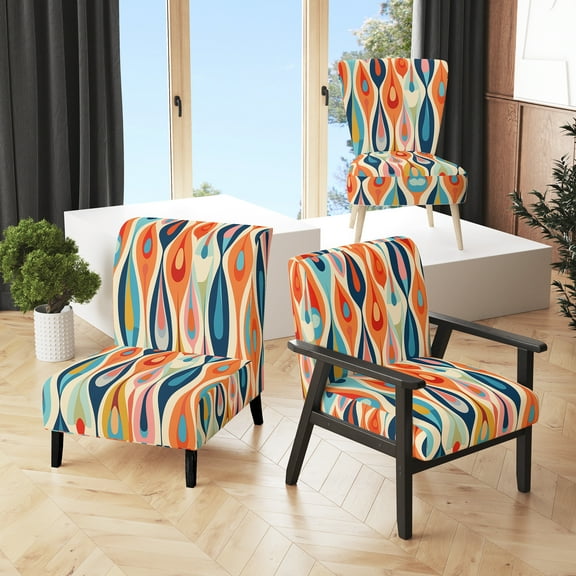Designart "Retro Abstract Drops XI" Upholstered Modern Geometric Accent Chair and Modern & Contemporary Arm Chair - Multiple Color & Pattern