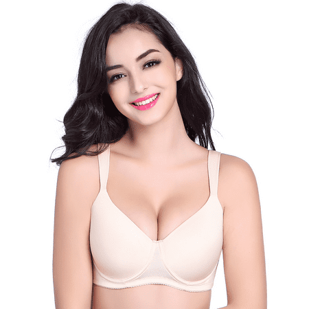 

BIMEI Women s Mastectomy Large Cup Bra Pockets Wireless Post-Surgery Invisible Pockets for Breast Forms Everyday Bra 8648 Beige 36C