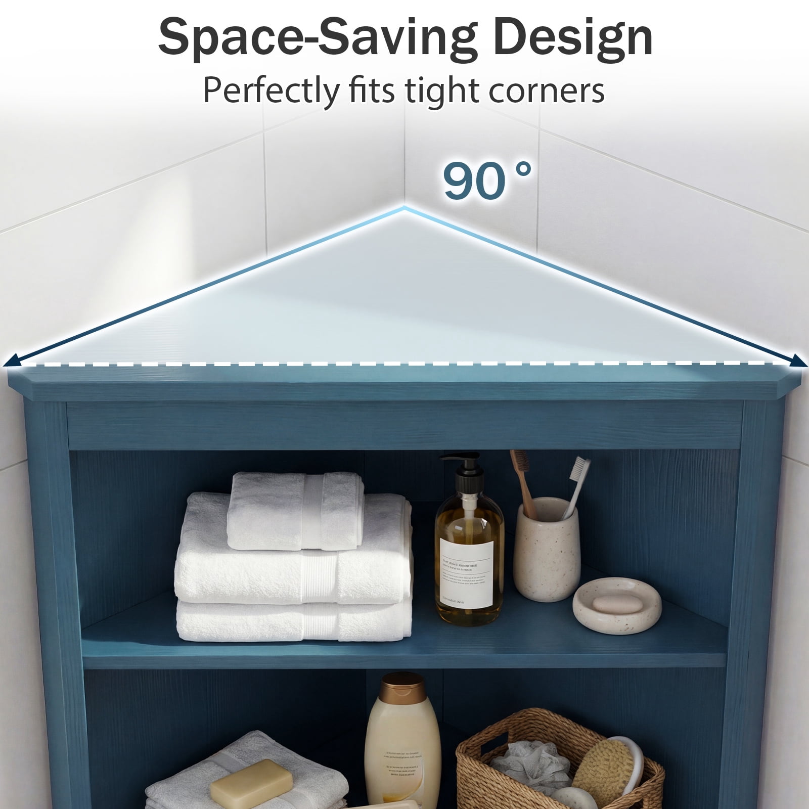 Costway 68" Tall Corner Bathroom Cabinet with Fluted Doors, Modern Bathroom Floor Storage Cabinet Blue