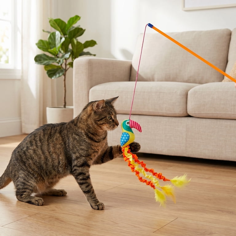 Vibrant Life Parrot Teaser Wand Cat Toy, Catnip, 18 in, Multicolor