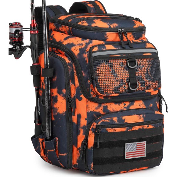 Fishing Backpack with Rod Holders, 40L Tackle Box Backpack for Fish Gear and Equipment, Waterproof Fishing Tackle Bag for Men