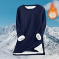 thumbnail image 3 of TKLPEHG Women's Winter Warm Fleece Lined Tops Solid Color Casual Crewneck Sweatshirt Pullover Loungewear Tunic Tops (Navy,L), 3 of 7