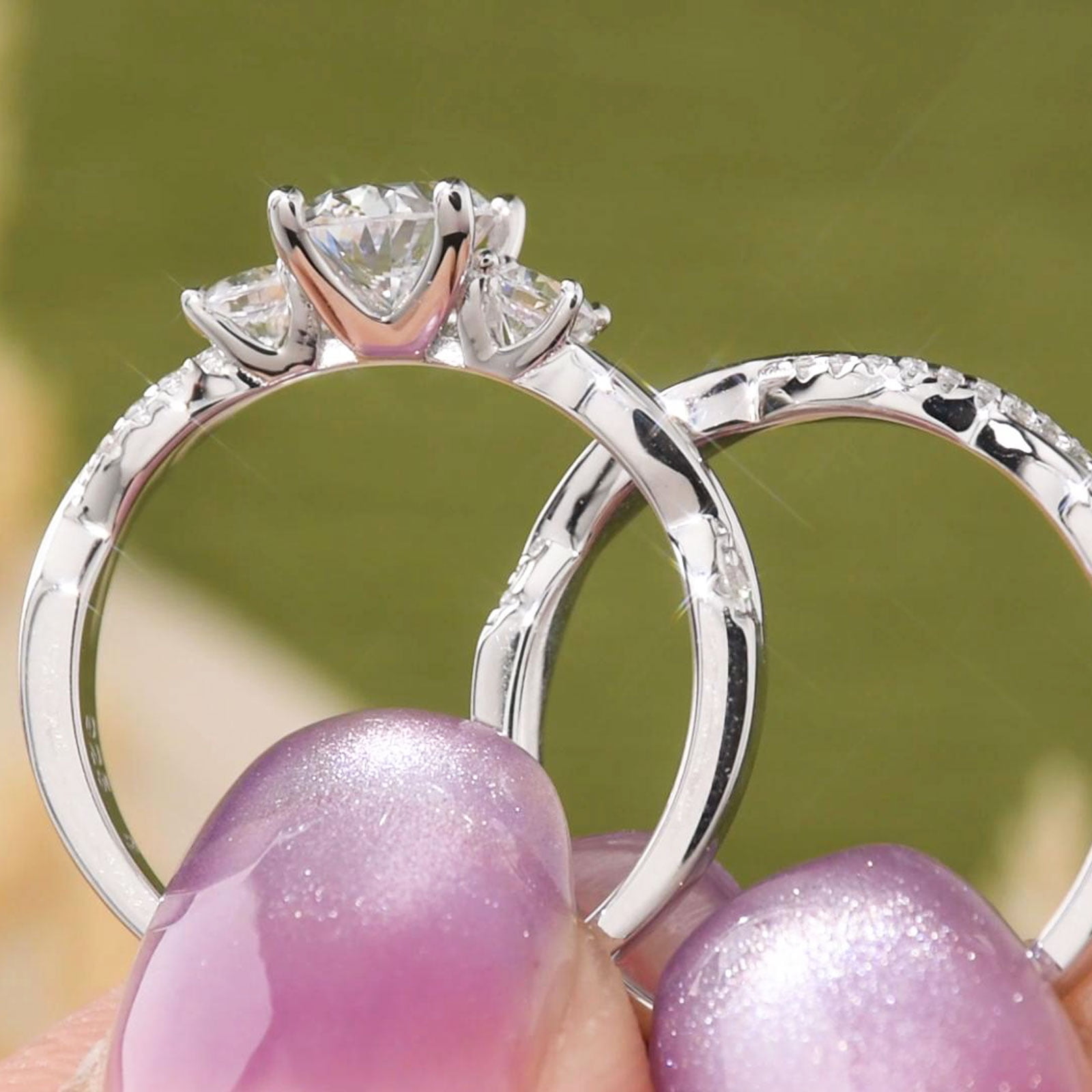 Wuziwen 2 Ct Oval Three Stone Wedding Ring Sets Infinity Bands 925 Sterling Silver Rings for Woman Cz Size 6