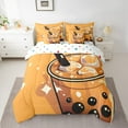 thumbnail image 2 of jejeloiu Sweet Milk Tea Bedding Comforter Set 7 Pieces,Bubble Dessert Full Bedding Set,Black Brown Fitted Sheet Flat Sheet For Child,Breathable Home Decor Reversible, 2 of 8