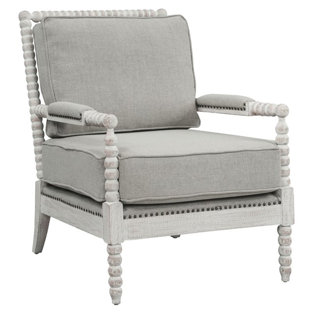 ACME Chaise d'Appoint en Tissu de Lin Gris et Chêne Clair