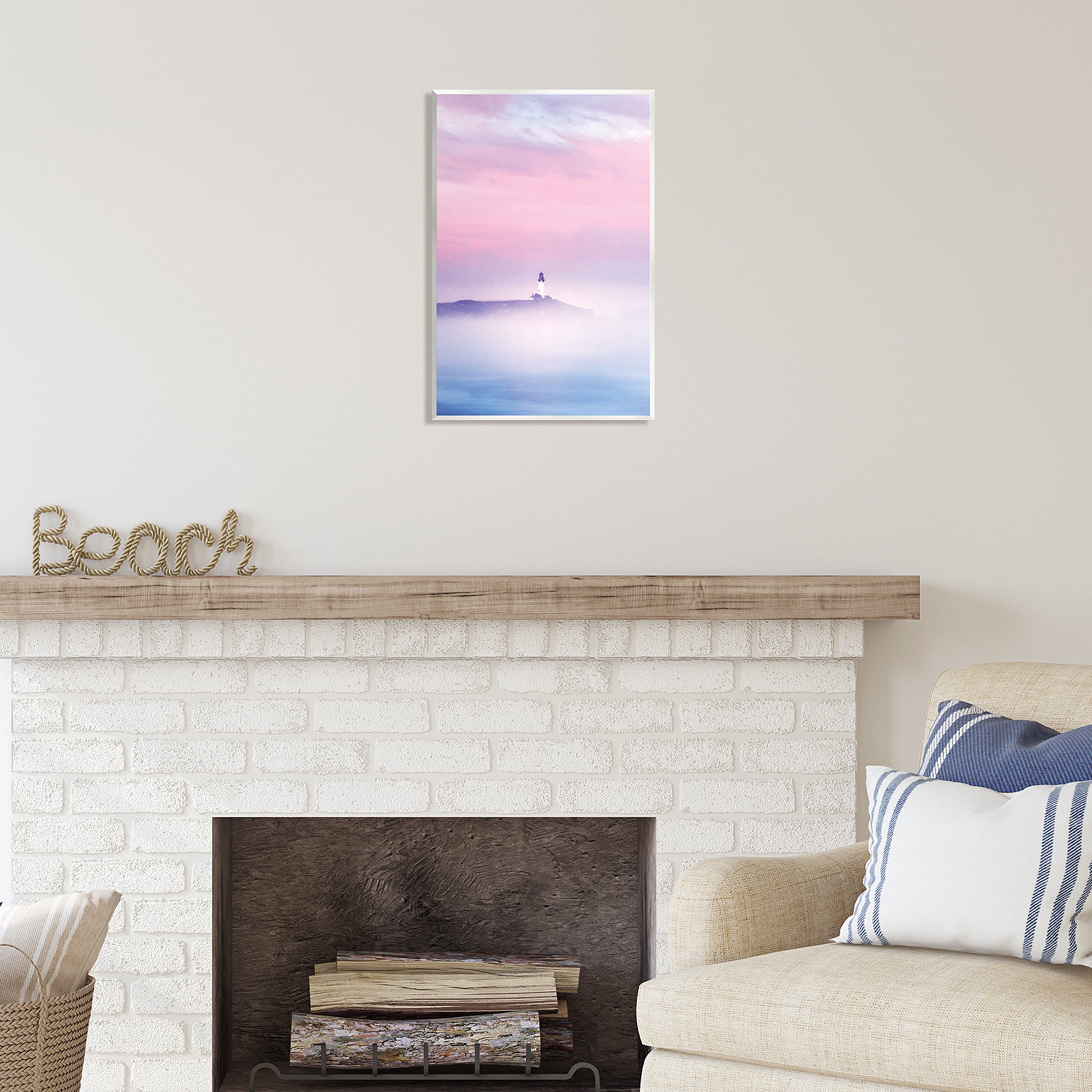 Stupell Industries Foggy Pink & Purple Lighthouse Sky Coastal Photography Unframed Art Print Wall Art