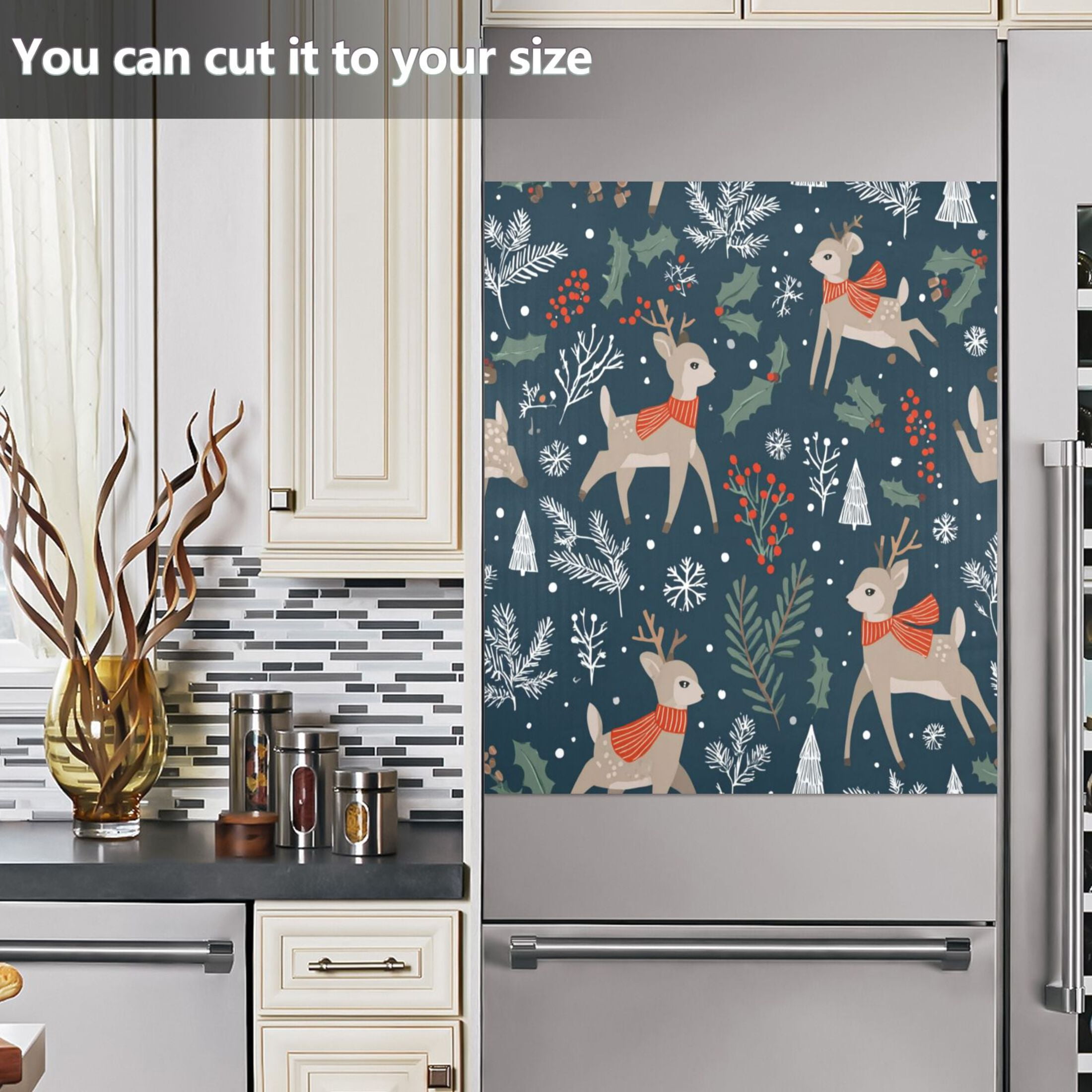 IAUYY Magnetic decorative sticker - 23x26 Inch PVC Refrigerator Decorative Cover, Removable DIY Art for Kitchen Appliances Deer and Winter Forest