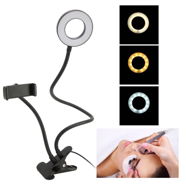 Selfie Ring Light, 3 Light Colors 10 Levels Brightness 24 Lamp Chips LED Camera Ring Light with Phone Holder for Make Up Black