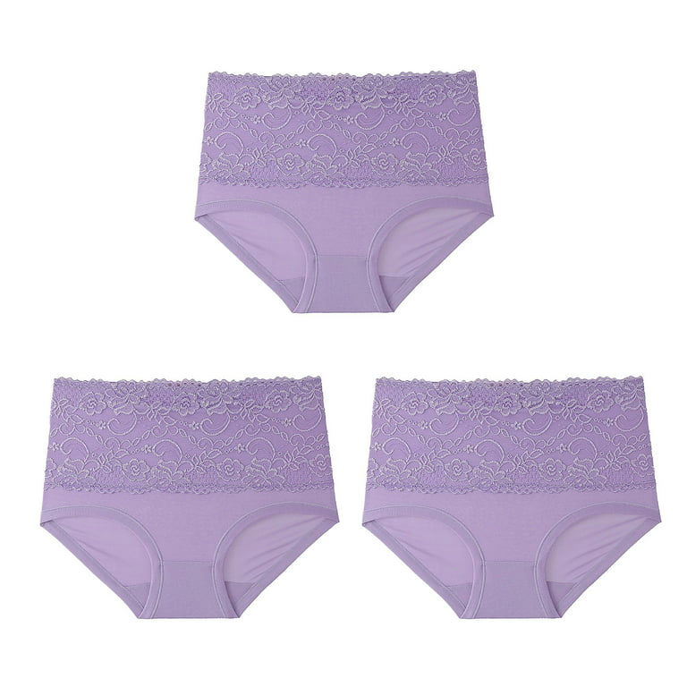 QWERTYU High Waisted Cotton Underwear for Women Lace Control Top Panties  Plus Size Cheeky Underwear for Women Purple No Show Underwear 3 Pack Purple