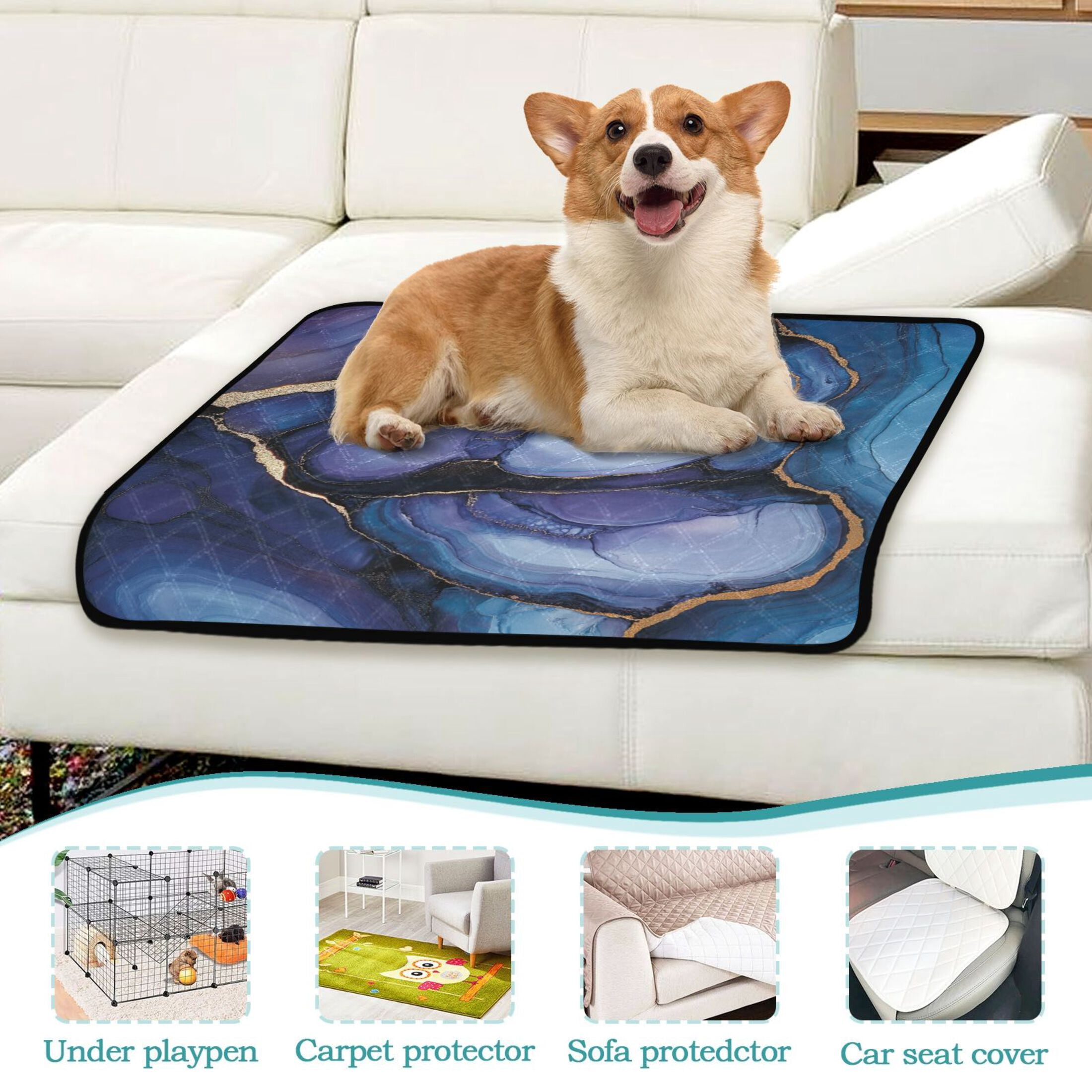 Qxltty Puddle Veined Marble Cat litter Pads Pet Set of 3 Diaper Mats Center Anti-leakage Layer Absorbent Soft and Comfortable