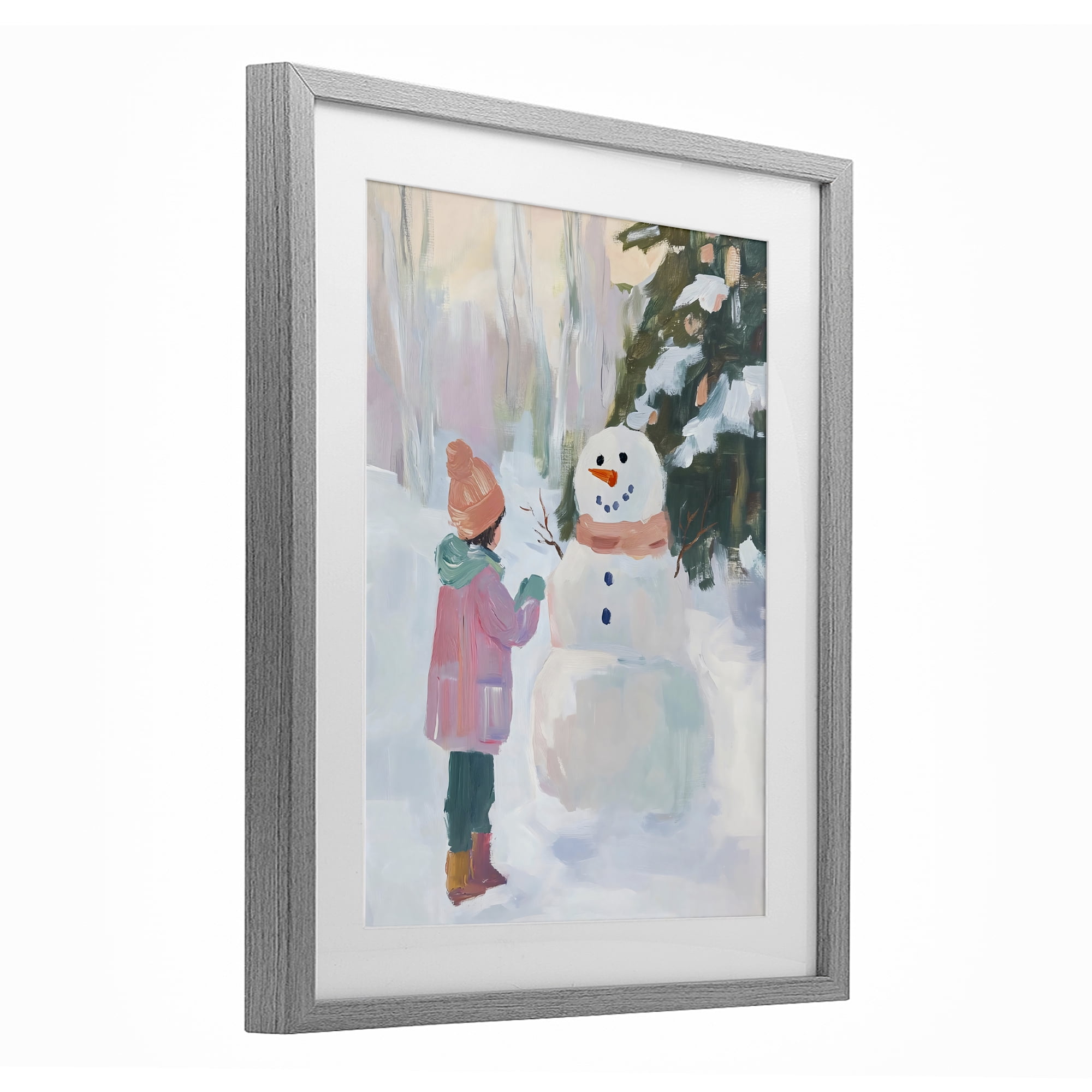 Stupell Industries Girl & Snowman in Winter Gray Framed Print Under Glass, design by The Prints Vibe