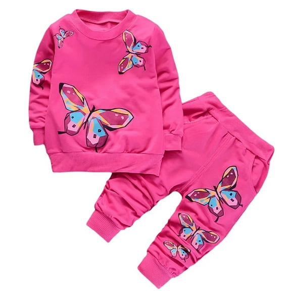 XBASW Kids Toddler Baby Girls Tracksuit Outfits Long Sleeve Butterfly Print Sweatshirts Top and Sweatpants Spring Fall 2PCS Set 1-9T