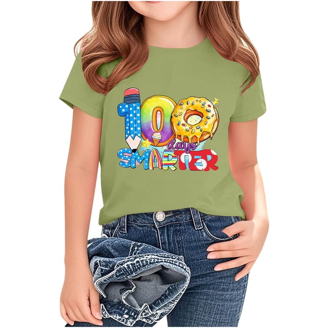 RXMEKW T-Shirt Imprimé pour Filles Manches Courtes Col Rond Haut Décontracté pour Enfants en Polyester avec Design Graphique Beigne pour la Saison Scolaire Printemps et Été