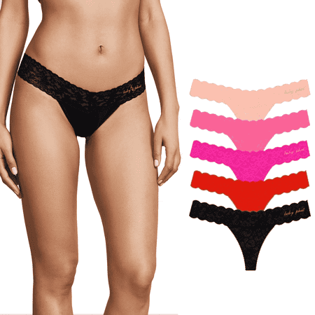 Baby Phat Women's Lace Thong Glitter Logo Panties, Multicolor (5 Pack)