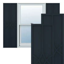 Ekena Millwork 15"W x 26"H True Fit PVC Cedar Park Fixed Mount Shutters, Starless Night Blue (Per Pair - Hardware Not Included)