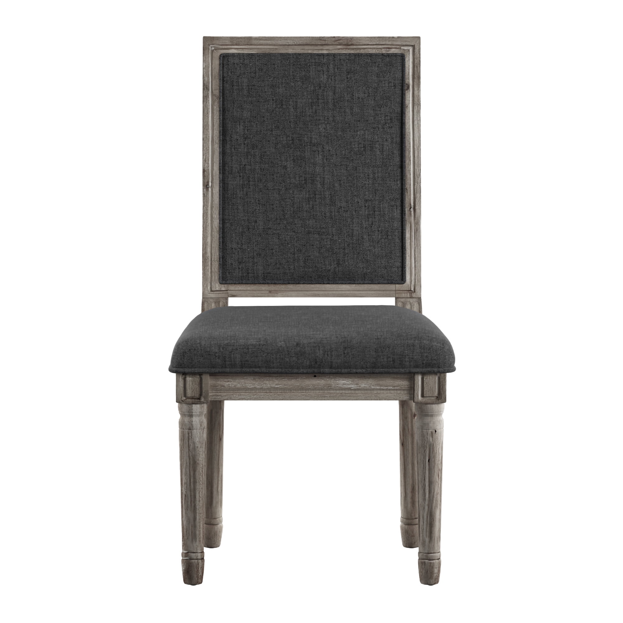 Weston Home Amadell Traditional Linen Solid Dining Side Chairs, Dark Gray Linen/Antique Grey Oak Finish (Set of 2)