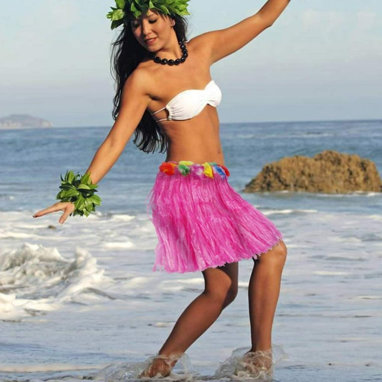 Hawaiian Skirts, 40cm Hawaii Hula Grass Skirt with Elastic Band for Kids  and Women, Hawaiian Party Fancy Dress Costume-6 Pcs 