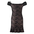 thumbnail image 3 of Women's Ruffle Hem Slim Mini Dress Summer Slim Sexy Off Shoulder Lace Party Dress Club Wear Black-Black-L, 3 of 6