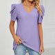 thumbnail image 2 of Gibobby Camisetas Mujer Manga Corta Camiseta suelta informal con cuello en V para mujer, blusa manga corta con estampado(Morado,XL), 2 of 5