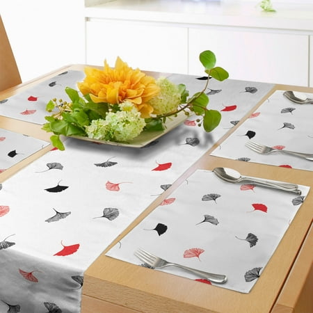 

Leaf Table Runner & Placemats Ginkgo Leaves Scattered on White Background with Minimalist Style Set for Dining Table Decor Placemat 4 pcs + Runner 14 x72 White Black Orange by Ambesonne