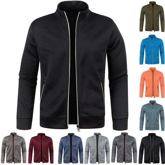 RJMDKXZ Men's Cardigan Sweaters Casual Full Zip Stand Collar Fleece Jackets with Zipper Pockets Fall Winter Lightweight Knitted Sweaters with Zipper Pockets