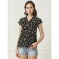 thumbnail image 3 of Allegra K blusa de gasa con cuello en V de manga corta suelta para mujer Blanco negro L, 3 of 6