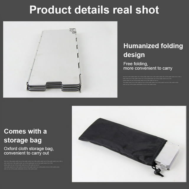 Stove Wind Shield Portable Foldable Windproof Steel Handle Picnic Picnicking Backpacking Camping Picnicking Cooking Cooker Screen with Storage Bag 8 Plates
