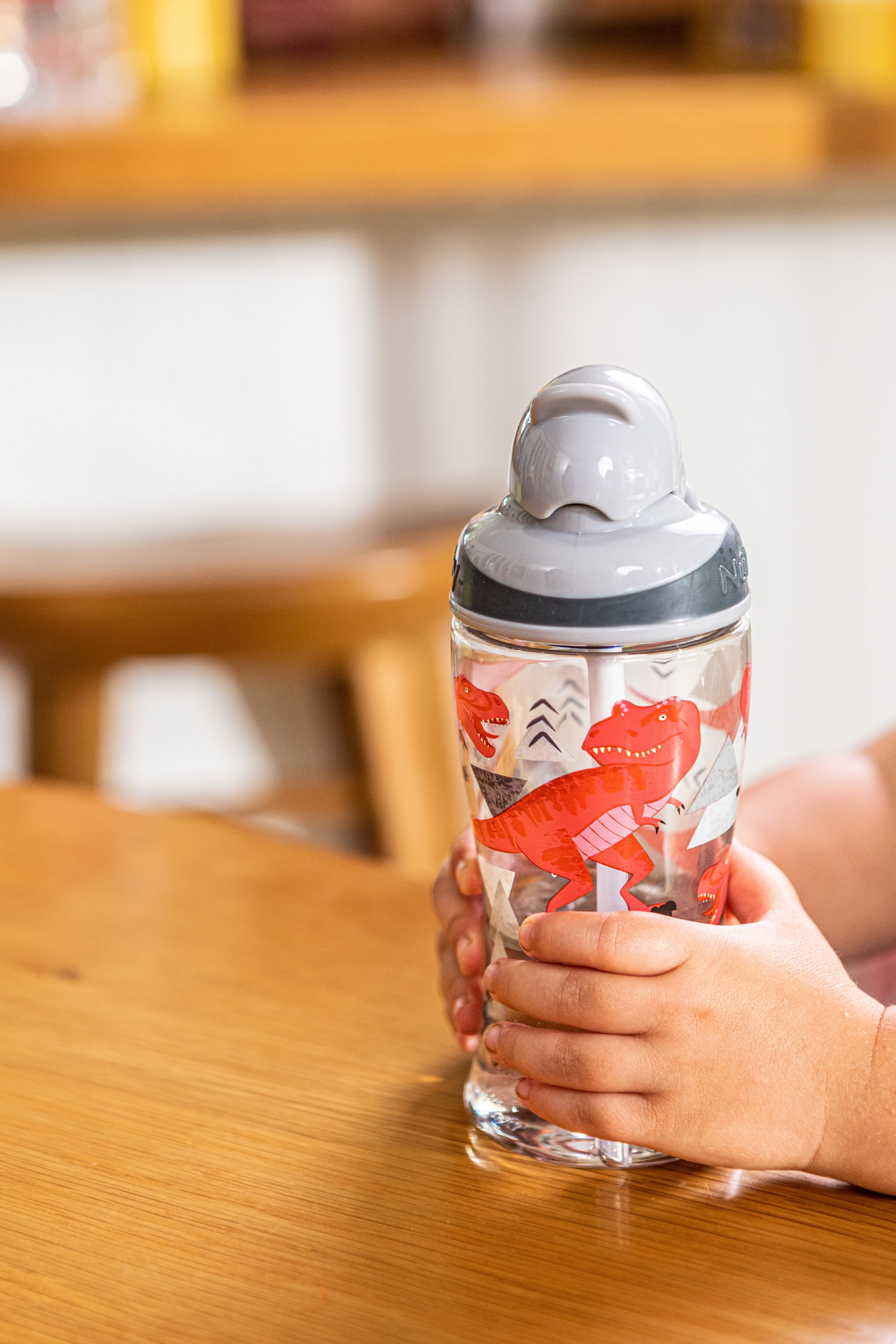 Nuby Thirsty Kids Flip-It Boost Cup, 12 fl oz, Gray Dinosaurs