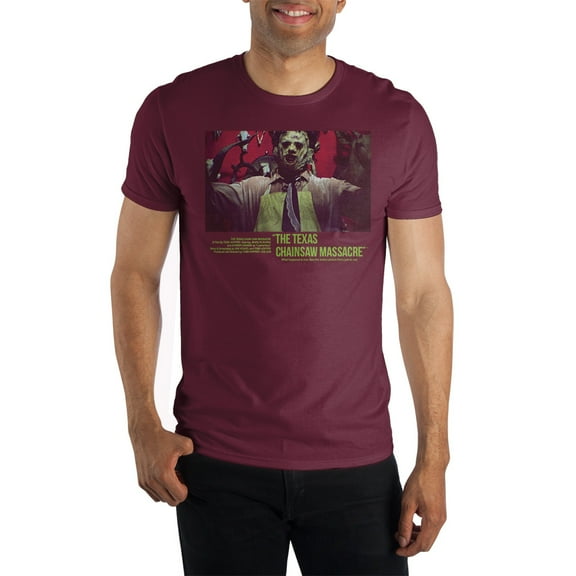 Texas Chainsaw Horror Movie Mens Short Sleeve Maroon Shirt-Medium