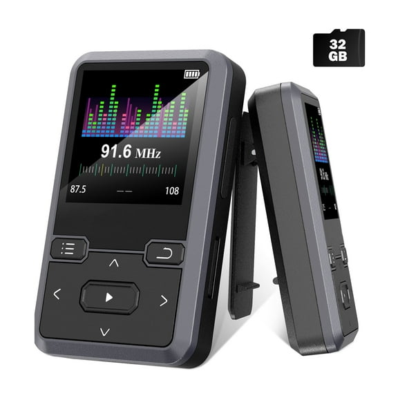 OAZOUF 32GB Bluetooth MP3 Player with clip Portable MP3 Player with FM Radio Recording Pedometer Stopwatch, Earphone and Type-C Cable Included