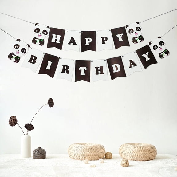 Supvox Multi-Color Panda Linen Banner Flag for Birthday Party Decoration, Animal Design Pull Flag for Kids Celebration