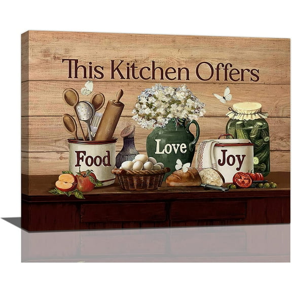 Kitchen Wall Art Farmhouse Rustic Kitchen Pictures Wall Decor Canvas Print Painting Modern Home Framed Artwork For Living Room Dining Room 12"X16"
