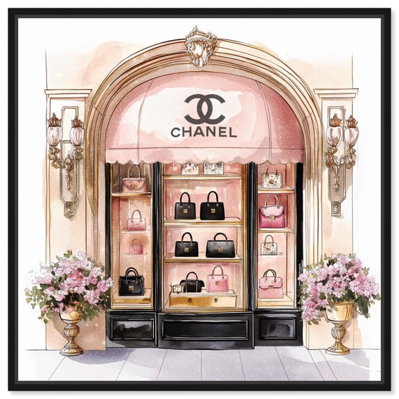 Purse Store Front Canvas Floral Glam Art by Art Remedy, Black Frame, 12" x 12"