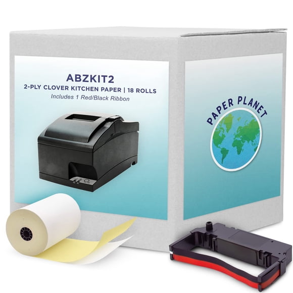 Kitchen Printer Paper for Clover Kitchen Receipt Printer Star SP700 Ink Printer) by Paper Planet | 2-Ply Carbonless Paper | 18 Rolls with 1 Ribbon