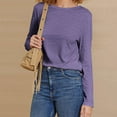 thumbnail image 6 of Casual Tops for Women Crew Neck Long Sleeve Shirt Loose Basic Tee Trendy Blouse Purple S, 6 of 8