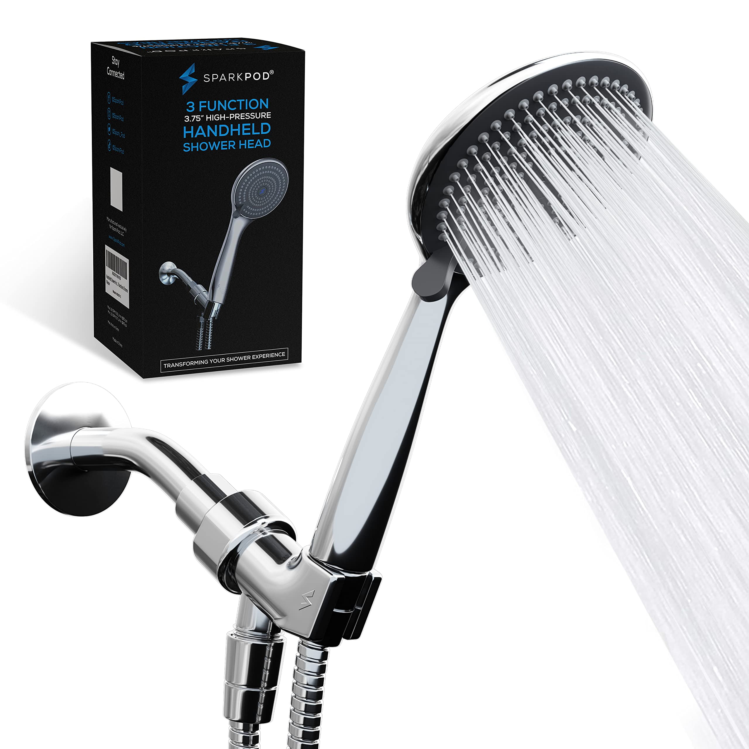 SparkPod High Pressure 3Function Handheld Shower Head with 5 ft. Hose